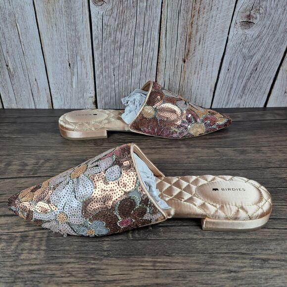 BIRDIES The Dove Floral Pink Petal Sequin Slip On Mule Women's Sz 9 NIB - Picture 5 of 9